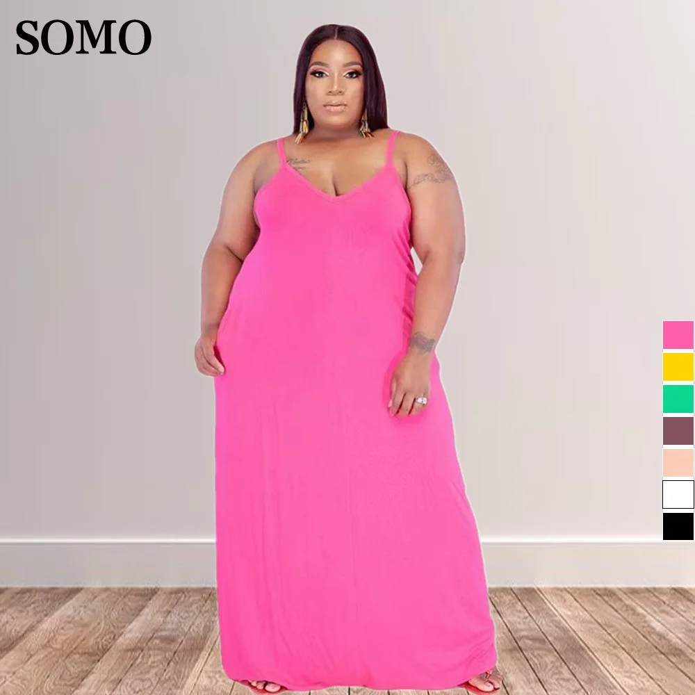 Fashion Maxi Dresses Women's Solid Color Sling Plus Size 5X Fashion V Collar Loose Elegant Sexy Dress Wholesale Dropshipping