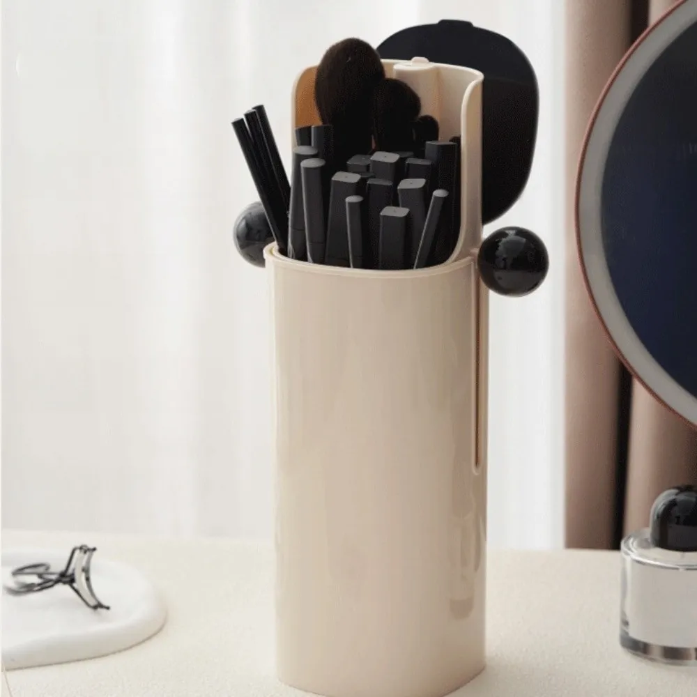 Large Capacity Automatic Lifting Makeup Brush Holder with Lid Press Type Makeup Brush Storage Tube Waterproof Dustproof