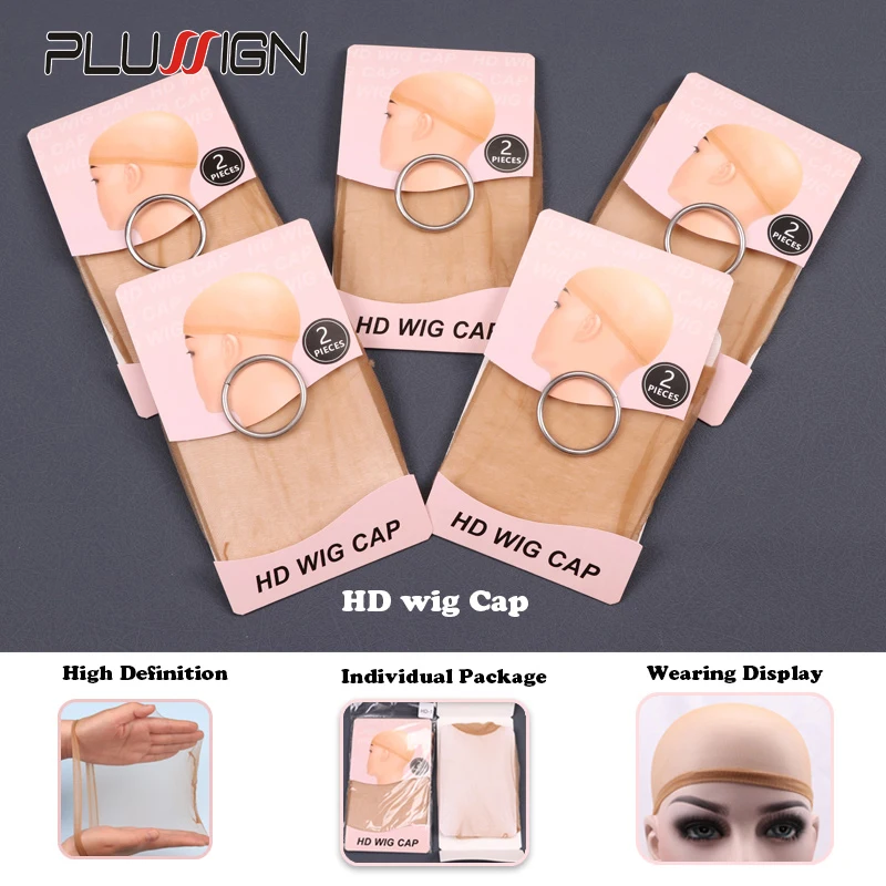 

Plussign Hd Wig Cap For Wigs 2Pcs Nude​ HD Stocking Caps For Wig Making Thin Wig Caps Invisible Hair Net Nylon Stretch Wave Cap