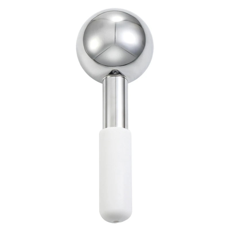 Rouleau facial en acier inoxydable pour soins du visage, froid et chaud, spa de beauté, globe rafraîchissant, boule de massage, blanc et argent, 1 pièce