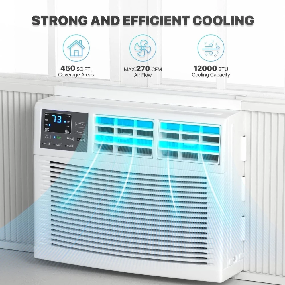 Window-Mounted Room Air Conditioner, Powerful Indoor AC with Multi-Speed Mode, Programmable Timer, Cool up to 450 Sq.Ft.