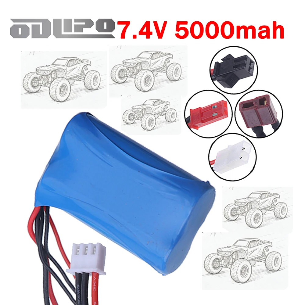 1/2PCS 21700 Rechargeable 5000mah 7.4V Li-ion Battery With T/SM/JST/Tamiya Plug For Wltoys 12428 144001 RC Off-road Racing Cars