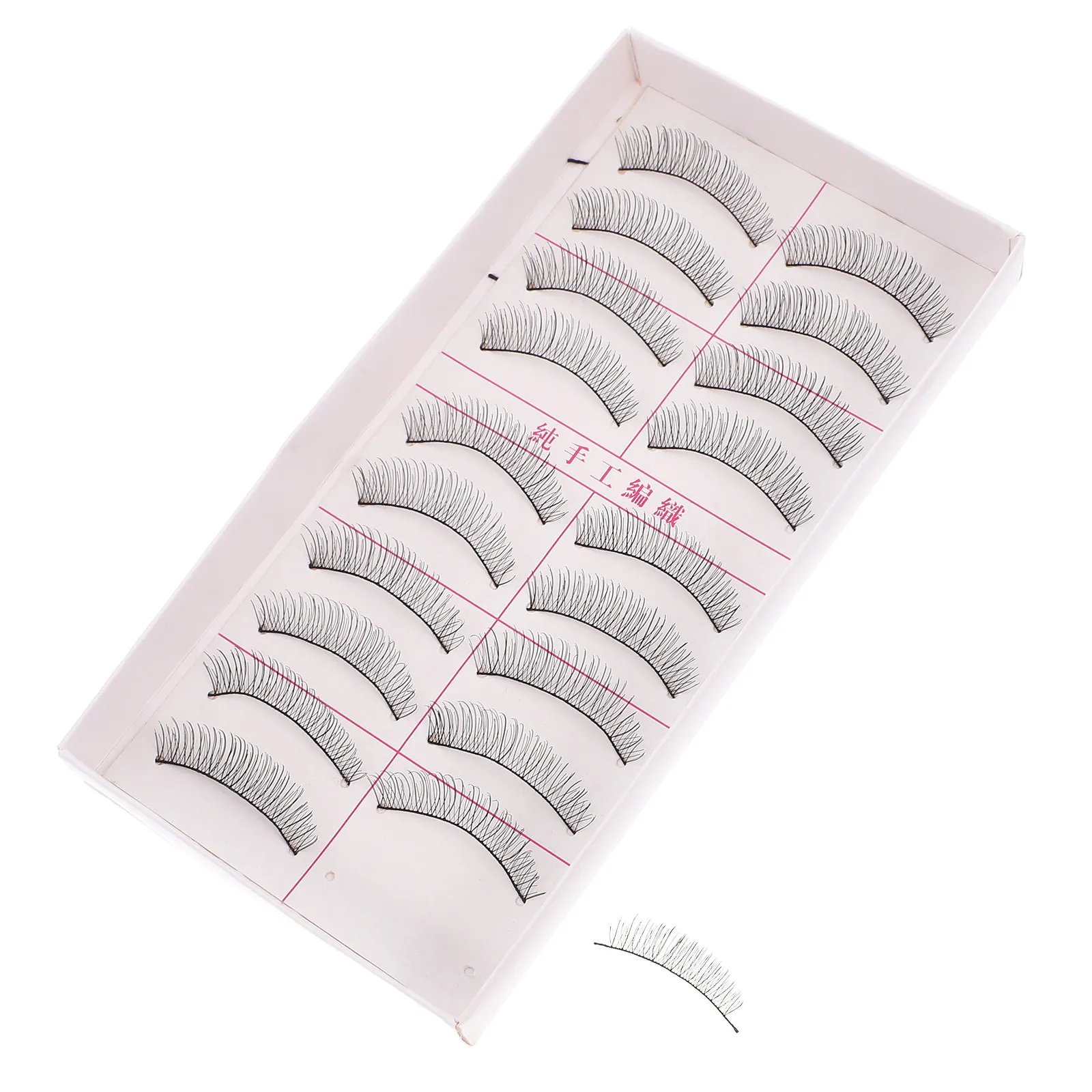

10Pairs Long False Eyelashes Handmade Black Artificial Fiber Soft Flexible Base Reusable Lashes for Professional Home Use