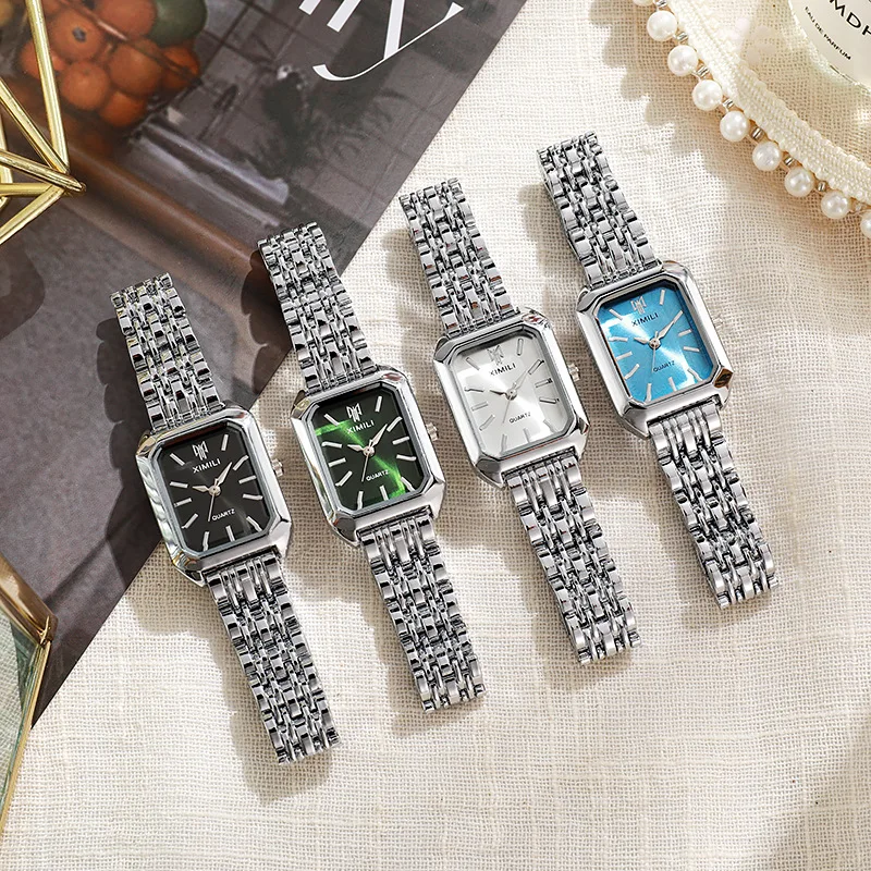 

Sophisticated Minimalist Watch - Square Case with Steel Bracelet, Quartz Movement for Her