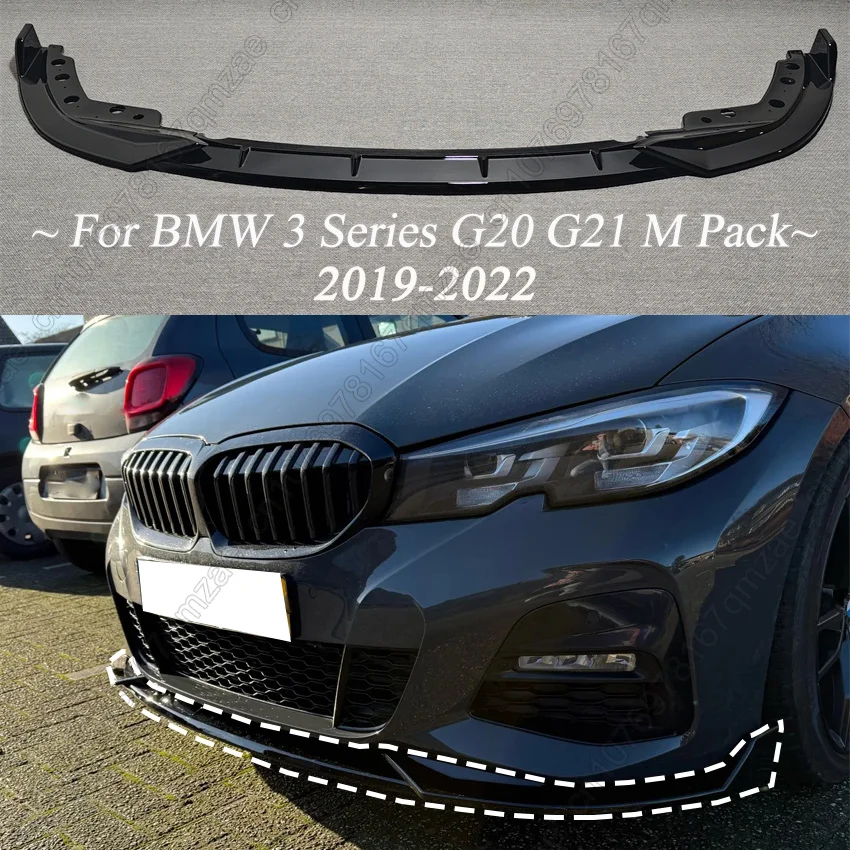 Gloss Black Car Front Bumper Lip Splitter Spoiler For BMW 3 Series G20 G21 G28 320i 330i M340i M Pack 2019-2022 Body Kits Tuning