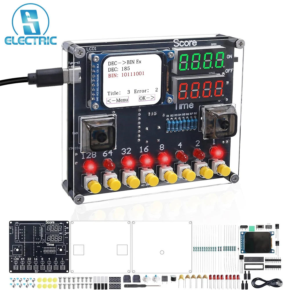 DIY Binary Logic Gate Soldering Project with 1.69'' TFT LCD Display Electronics Kits for Soldering Practice Logic Calculations