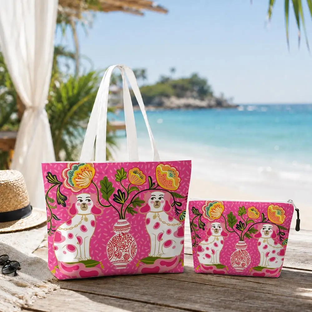 Mandala Floral Throw Storage Bags Canvas Double-Sided Print Set 2PC Makeup Pouch Set with Zipper for Picnic Travel
