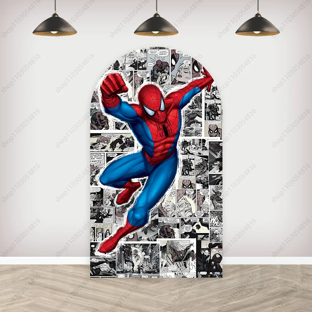 Marvel Spiderman Arch Photography Backdrop Cover For Kids Birthday Party Decor Wall Polyester Photo Background Decor Props