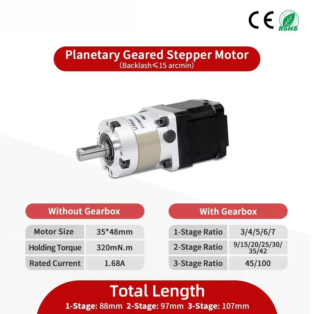 UMOT 35x 48mm mm Nema 14 Micro High Precision Planetary Gear Stepper Motor with Gearbox Ratio 3/4/5/6/7/9/15/20/25/30/35/42/45
