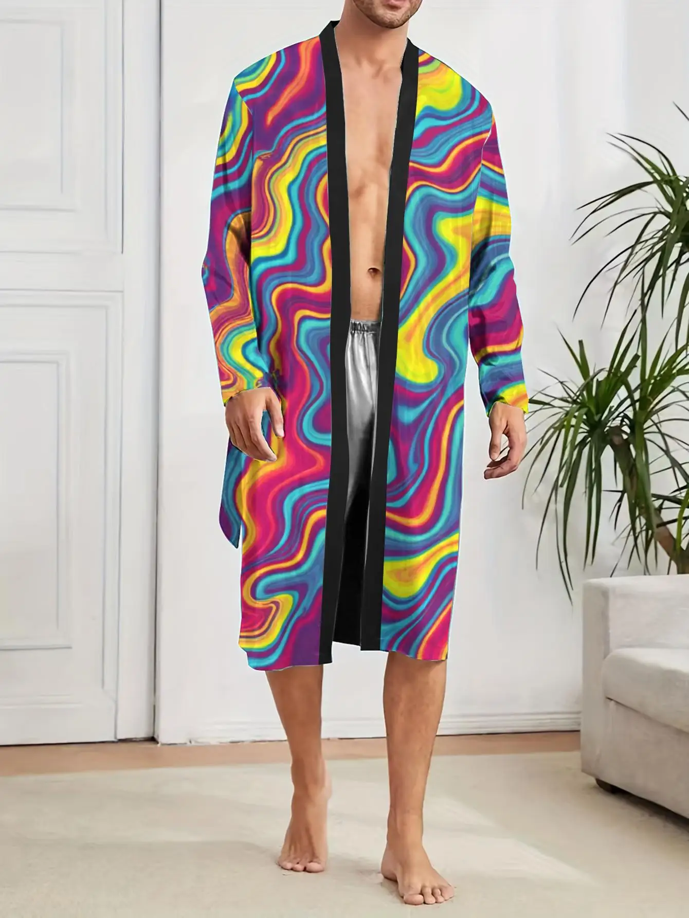 1pcs Men's Robes 2026 Spring/Summer Sleepwear Graphic Men's bathrobe 3D Printed Polyester Shower robe Long Nightgown robe