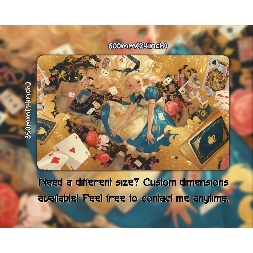 MTG Playmat, Golden Alice Scene TCG Custom Game Mat With Zones desk accessories alfombrillas para escritorio tapis de souris