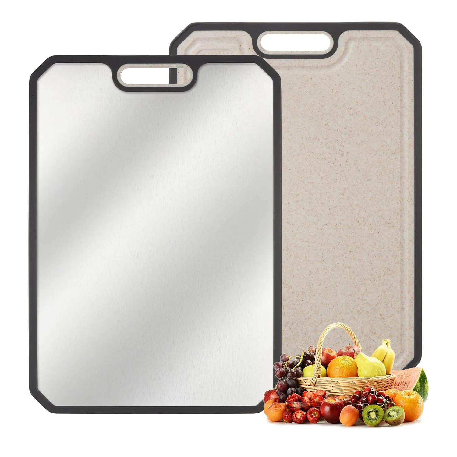Tablas de corte de titanio Tabla de cortar de doble cara con ranuras de jugo profundo y asas integradas para cocina 25x38x1,2 cm