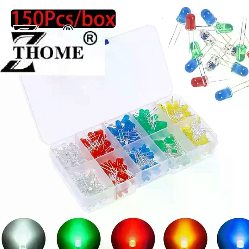 150pcs/box 3mm 5mm LED Light Emitting Diode Electronic Kit White Yellow Red Green Blue Assorted Kit DIY LEDs Photodiode