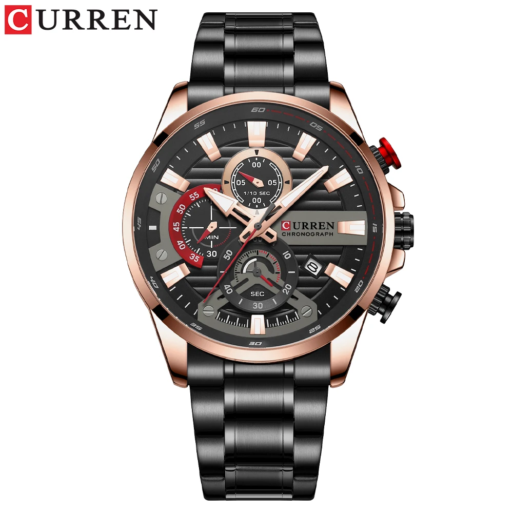 Curren neue blaue Multifunktions-Quarzuhren mit Edelstahl armbanduhren für Männer mit leuchtenden Zeigern 5