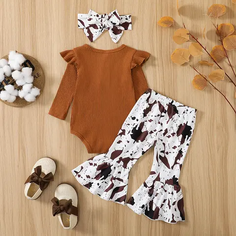 Toddler Girls Winter Outfit Long Sleeve Knit Sweater Floral Print Leggings Set for Baby Girls 0-24 Months