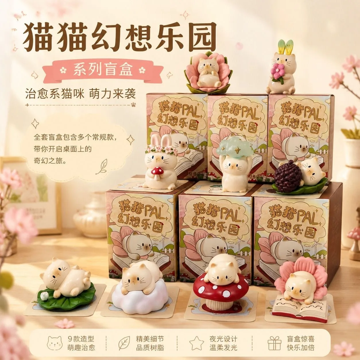 Katzen-Fantasy-Paradies Mystery Box Kawaii Leuchtende Katzen-Harzfigur Niedliche Schreibtisch-Dekoration Überraschende Mysteriöse Blindbox Spielzeug Geschenk – Detail 2