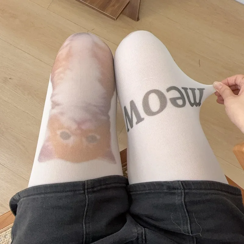 

Субкультура аниме колготки с принтом кота, мягкие милые чулки с милым котом и принтом Y2k, носки Harajuku JK