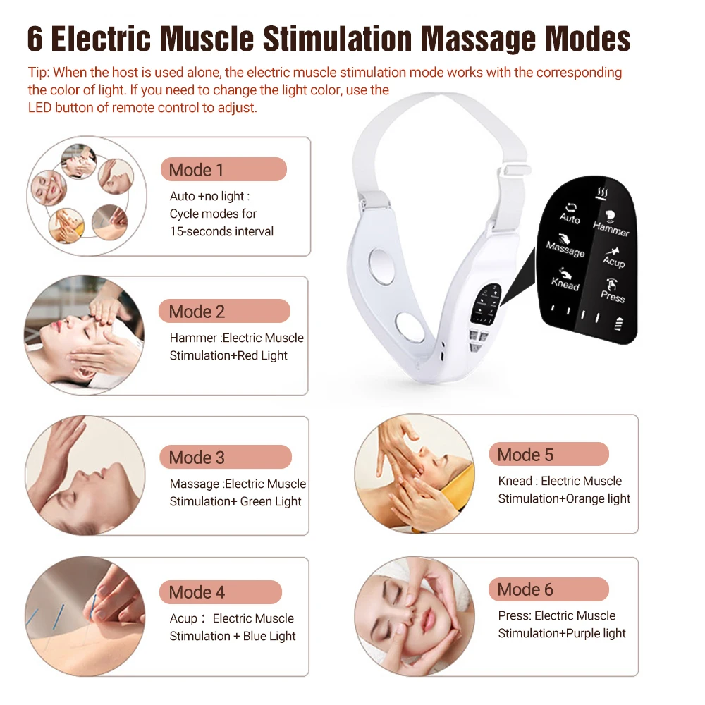 Microcurrent Face Lifting Machine EMS Facial Massager Hot Compress Vibrating Face Slimmer LED Photon Therapy Double Chin Removal