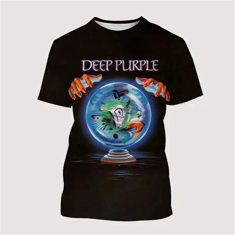 Camisetas con estampado 3D de banda de Rock de color morado oscuro, ropa de calle a la moda para hombres y mujeres, camiseta de manga corta de gran