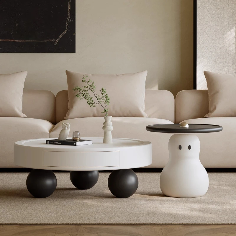 

Cream wind round coffee table combination designer creative paint Italian minimalist living room household small