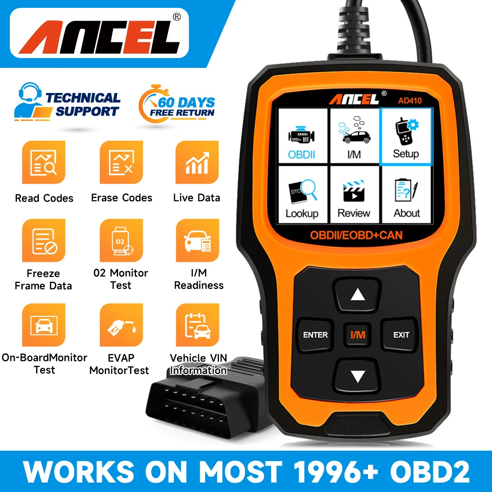 

Автомобильный диагностический сканер ANCEL AD410 OBD2, считыватель световых кодов двигателя OBDII OBD 2, инструмент автоматического сканирования для всех автомобилей OBDII 1996+