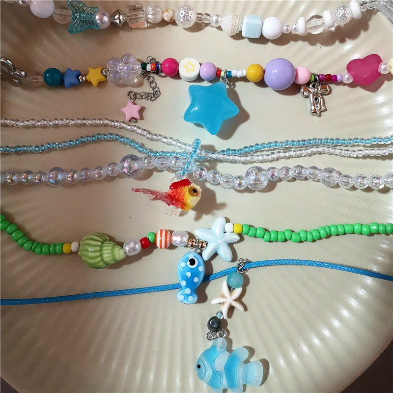 بوهو الصيف لطيف الملونة الأسماك قلادة حبل المختنق قلادة للنساء سحر شاطئ المحيط عطلة حزب مجوهرات الإكسسوارات الهدايا #2
