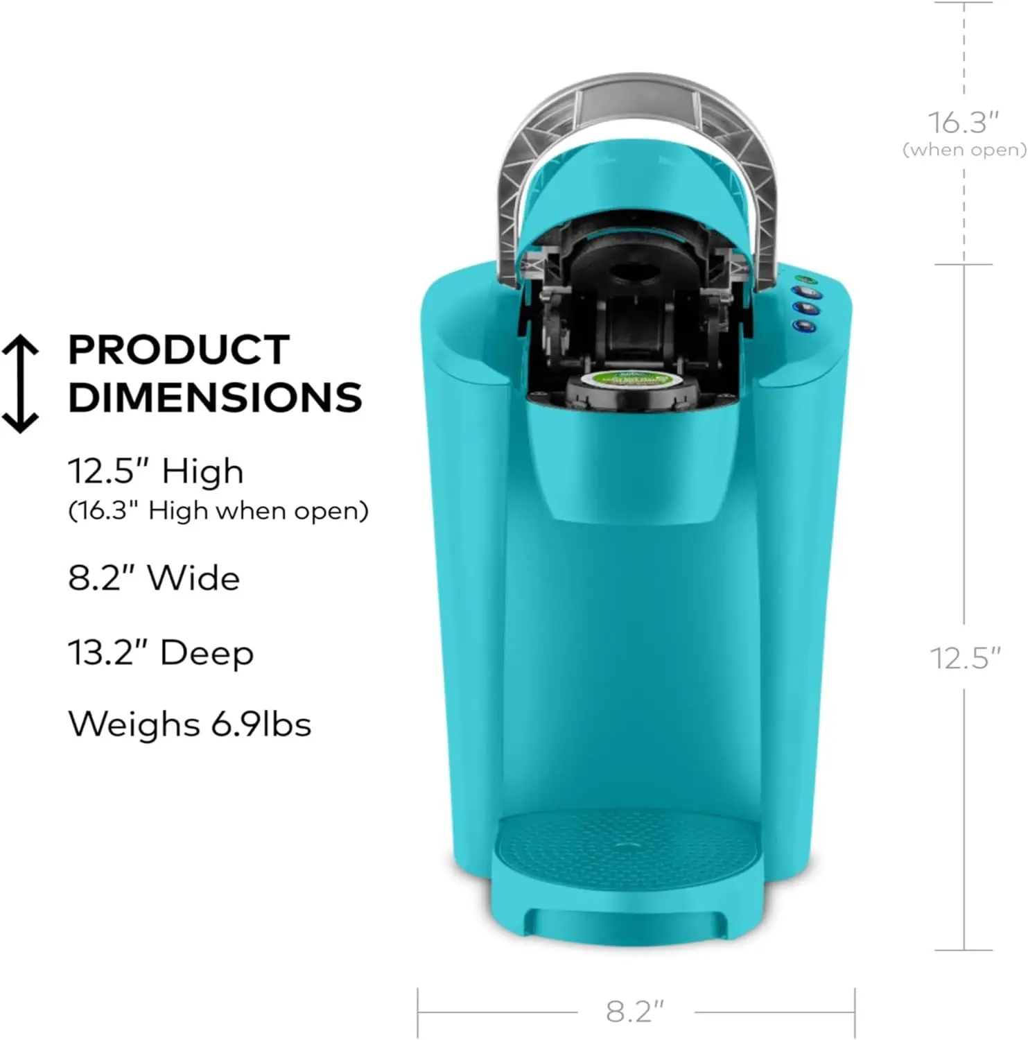K-Compact Single-Serve K-Cup Pod Coffee Maker, with 3 Brew Sizes, Smart Start Feature, 36oz Removable Reservoir, Turquoise