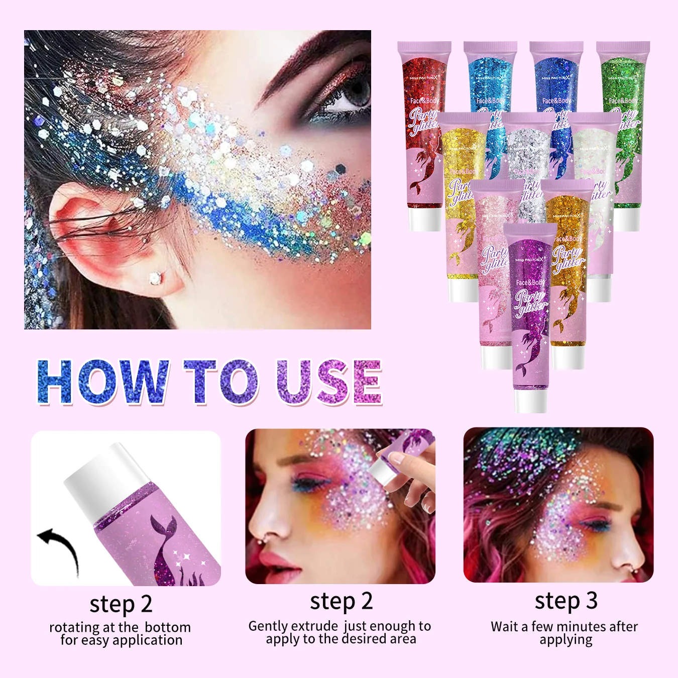 Gel glitter per il corpo da 10 pezzi, cosmetici glitter per il viso di carnevale adatti per le donne, glitter per capelli spessi e lucidi, accessori di carnevale per