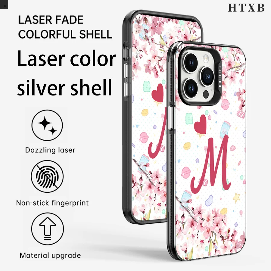 Cherry Blossom Letter M-telefoon voor iPhone 17 tot 11 Pro Max Plus
