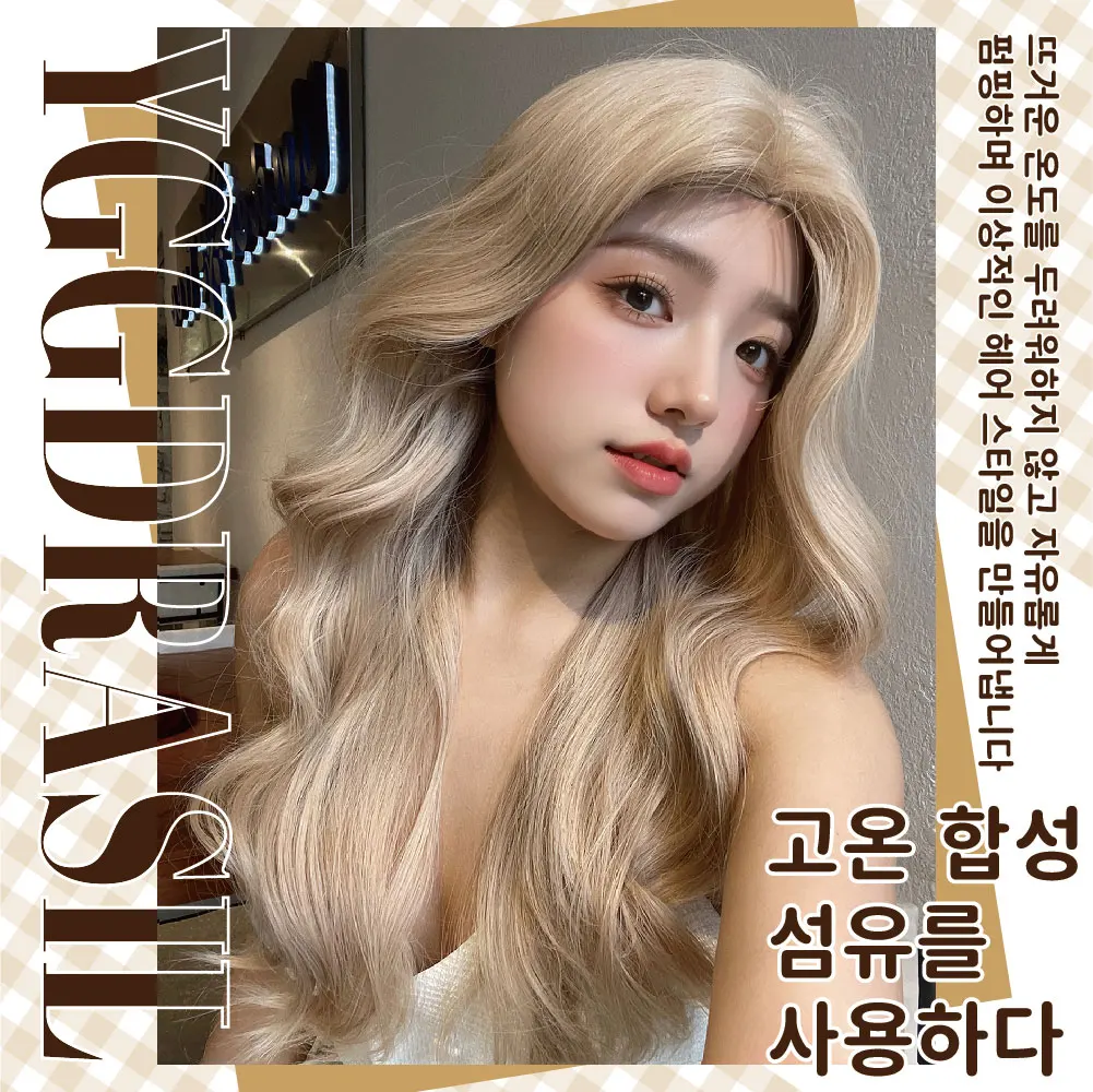 24Inch European Classic Deep Blonde Color Synthetic Wigs Middle Part Medium Wavy Hair Wig For Women Daily Cosplay Heat Resistant