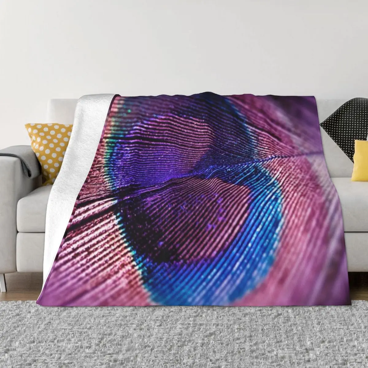 Purple Peacock Feather Throw Blanket Stuffeds Luxury Thicken Blankets