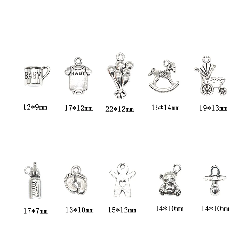 20pcs Baby Theme Charms Alloy Rocking Horse Baby Bottle Ginger Bread Man Toy Tibetan Baby Pendants For DIY Jewelry Making