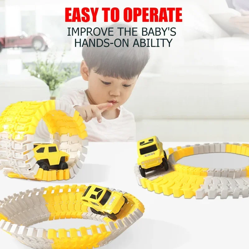 DIY Car Race Magic Rail Track Sets Brain Game Elastyczne zakrzywione tworzenie pojazdów Zabawki Plastikowa kolorowa kolejka na prezenty dla dzieci