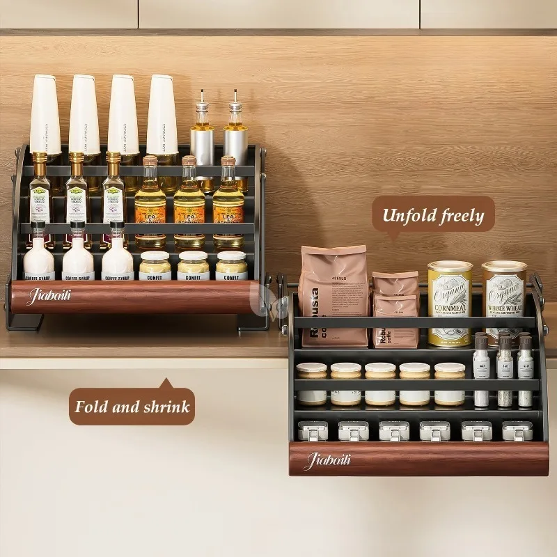 Retractable Kitchen Cabinet Storage Rack High Cabinet Seasoning Bottle Shelf 3Layer Spice Racks Kitchen Fixture Organizer Holder
