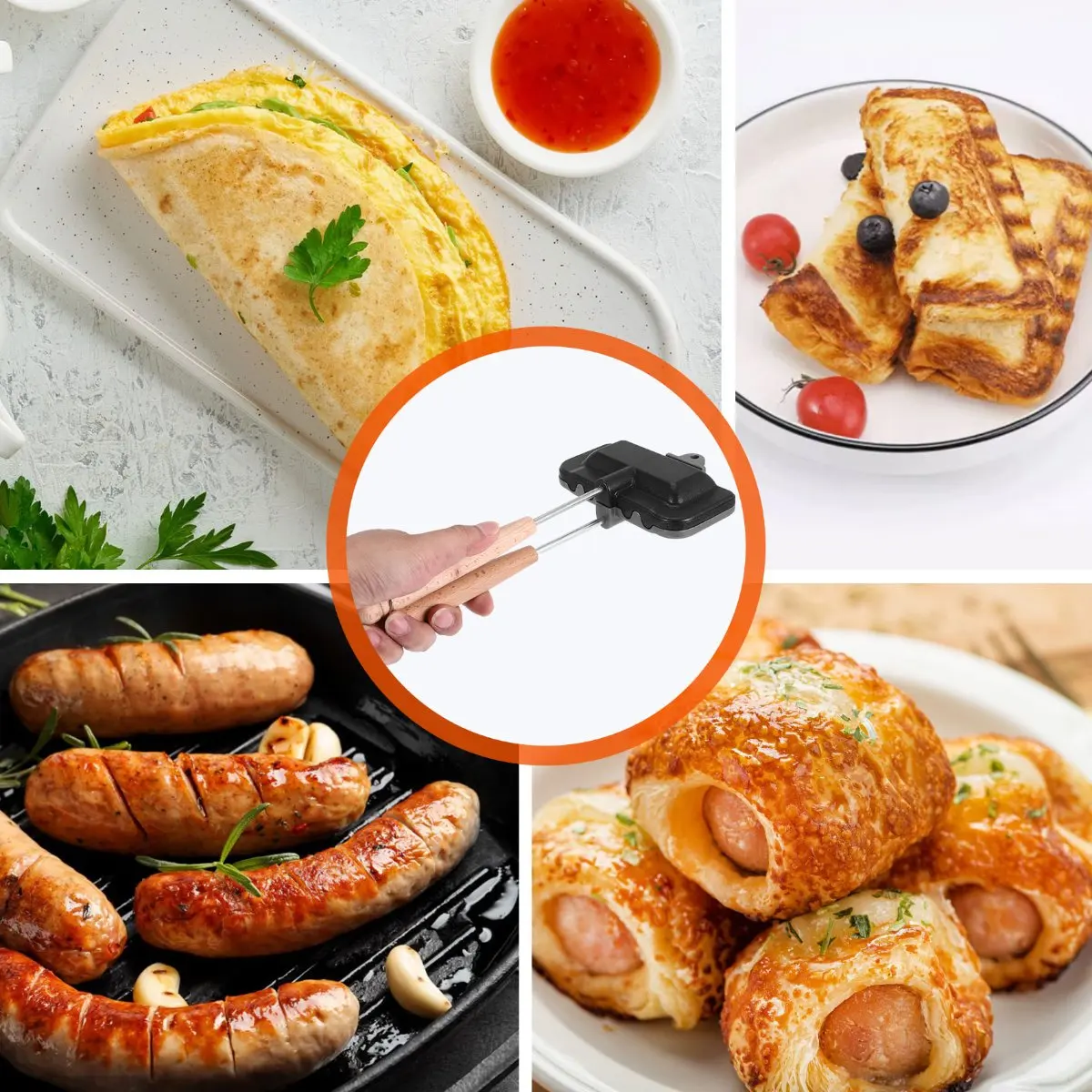 ABUD-Double-Sided Sandwich Baking Pan Camping Frying Pan Cheese Maker Sandwich Maker Flip Pan