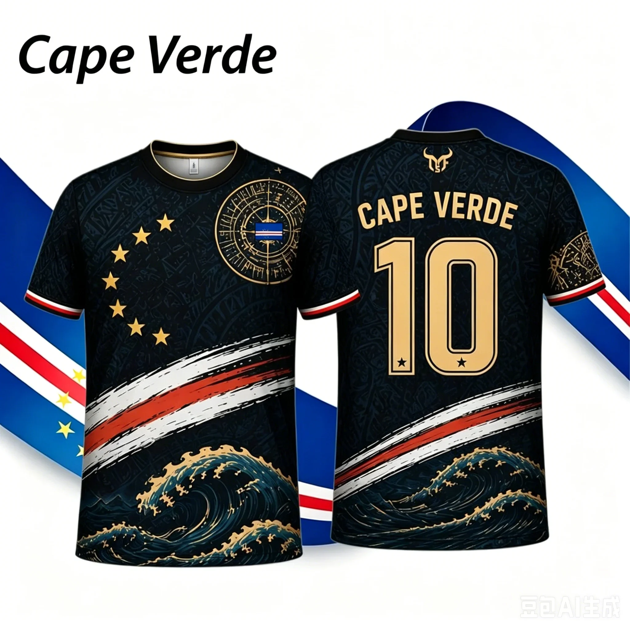 2026 New Summer Cape Verde Flag Printed Football Short Sleeve Jersey, Unisex Quick Dry Breathable Outdoor Sports T-Shirt