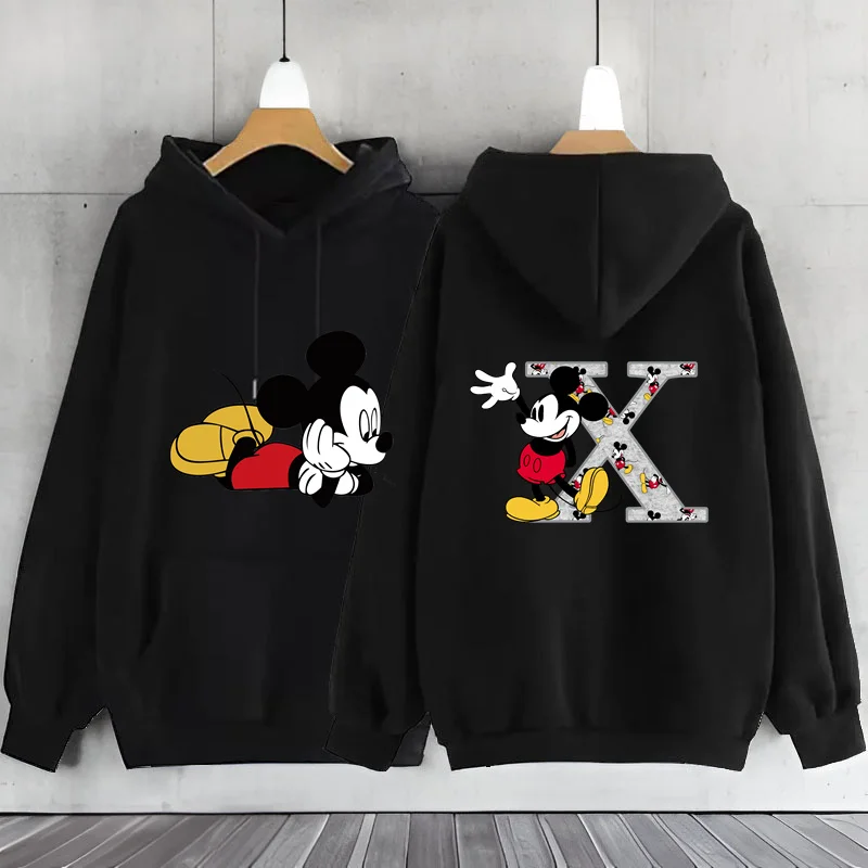 Hoodie Mickey Mouse lucu A-Z, Hoodie Sweatshirt wanita huruf Inggris 26, Hoodie lengan panjang, pakaian wanita