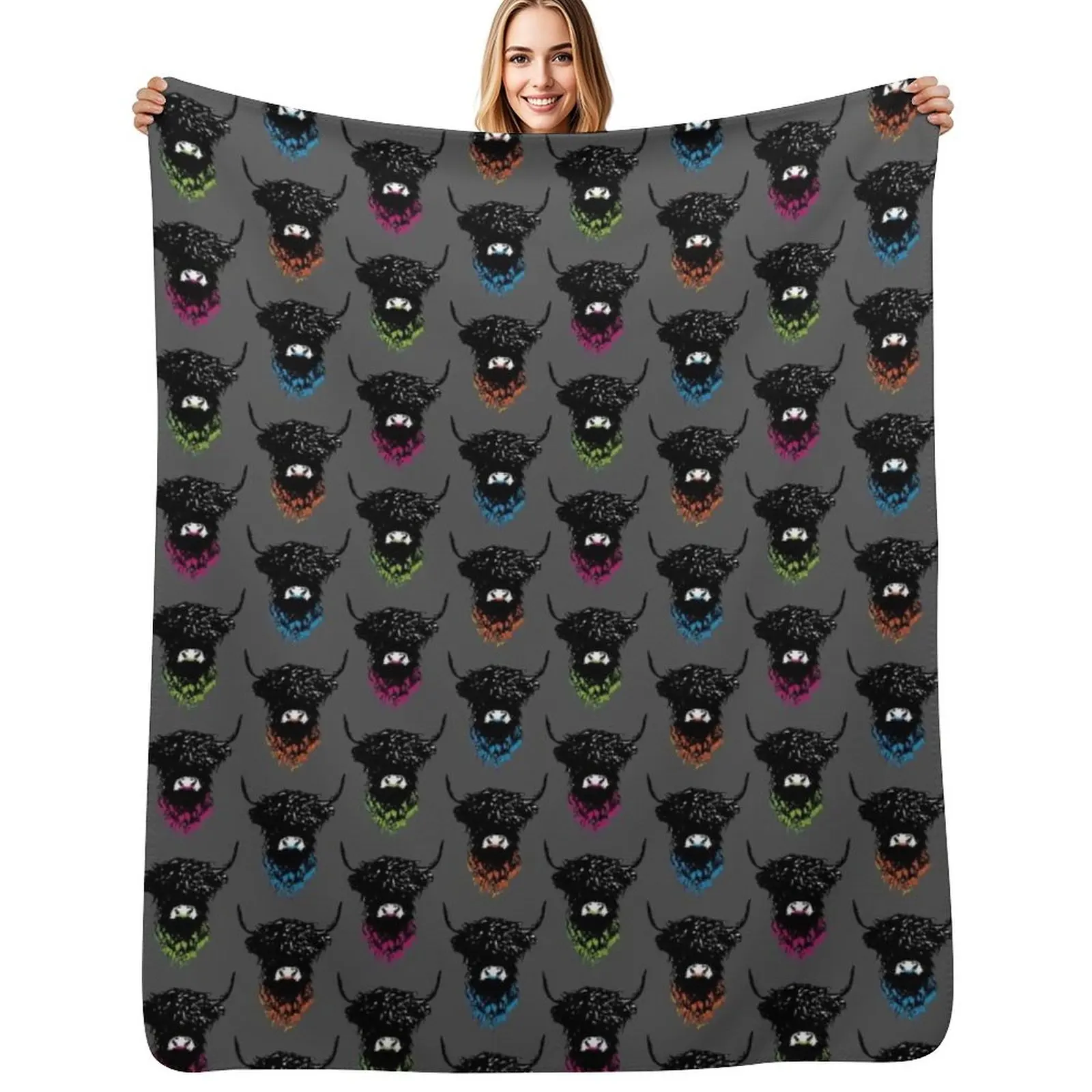 Hamish Multicolour - on Dark Grey Throw Blanket Fashion Sofas Travel Sofa Quilt Beach Extra Large Throw for winter Blankets