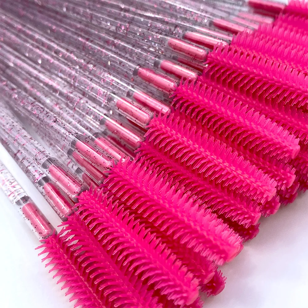 100개 일회용 속눈썹 브러쉬 실리콘 젤 마스카라 완드 어플리케이터 스풀러 속눈썹 연장 화장품 브러쉬 메이크업 도구