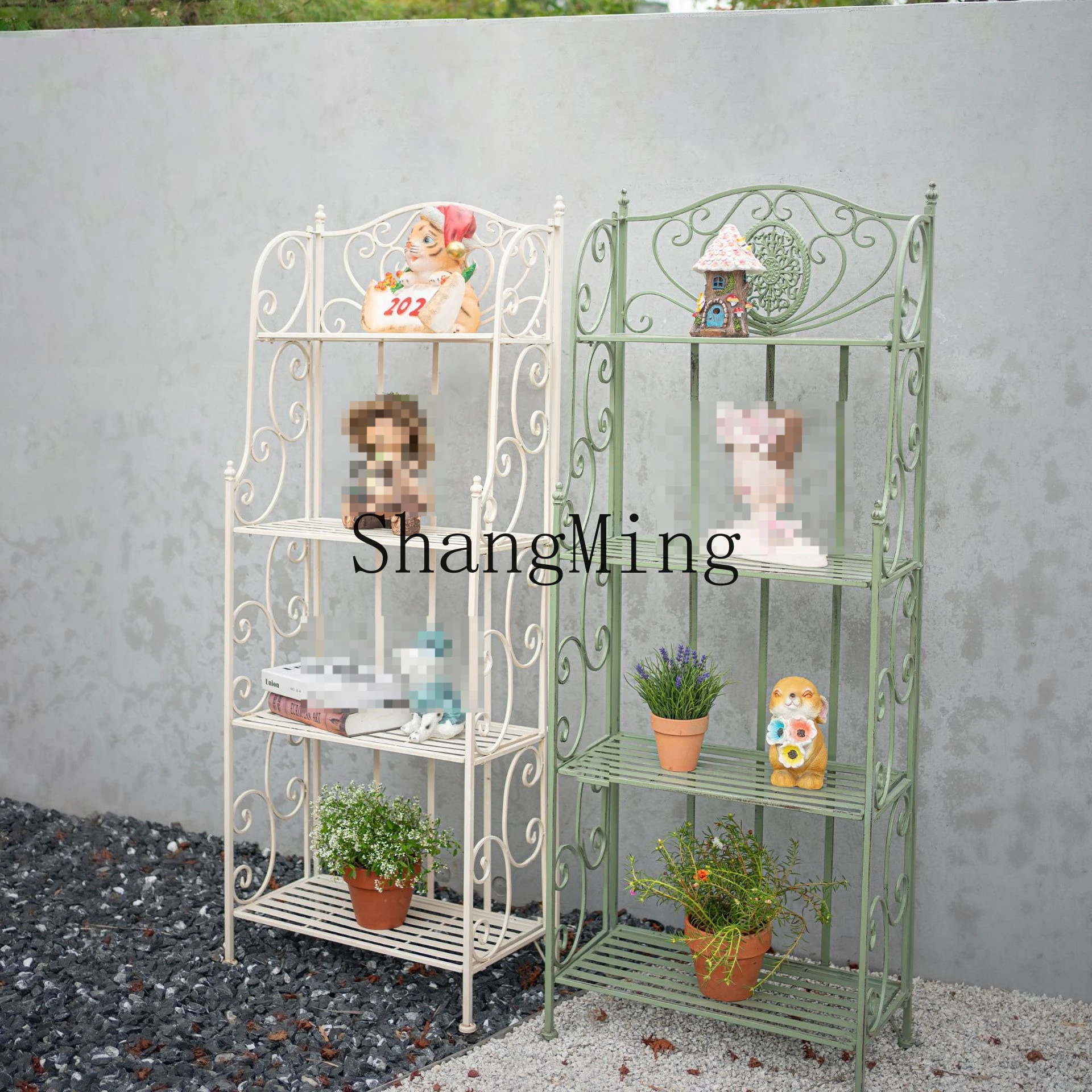 

FG wrought iron cast iron multi-layer balcony flower stand foldable corner shelf, creative storage bookshelf