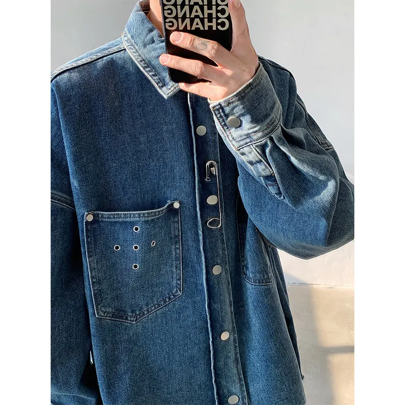 

Retro American Punk Sle Men's Long Sve Casual Jeans irt Spring Autumn Loose Fit Korean Trendy Loose Hemline irt