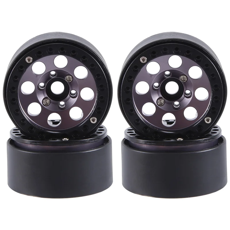 

4PCS 1.9 Metal Beadlock 8 Round Hole Wheel Hub Rim For 1/10 RC Crawler Axial SCX10 90046 AXI03007 TRX4 Redcat D90