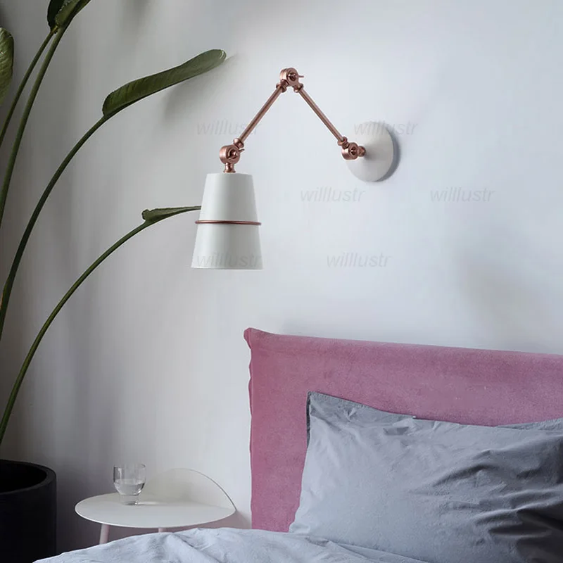 

Creative Metal Telescopic Wall Lamp Adjustable Arm Sconce Hotel Cafe Bar Living Bedroom White Black Rose Gold Iron Lighting