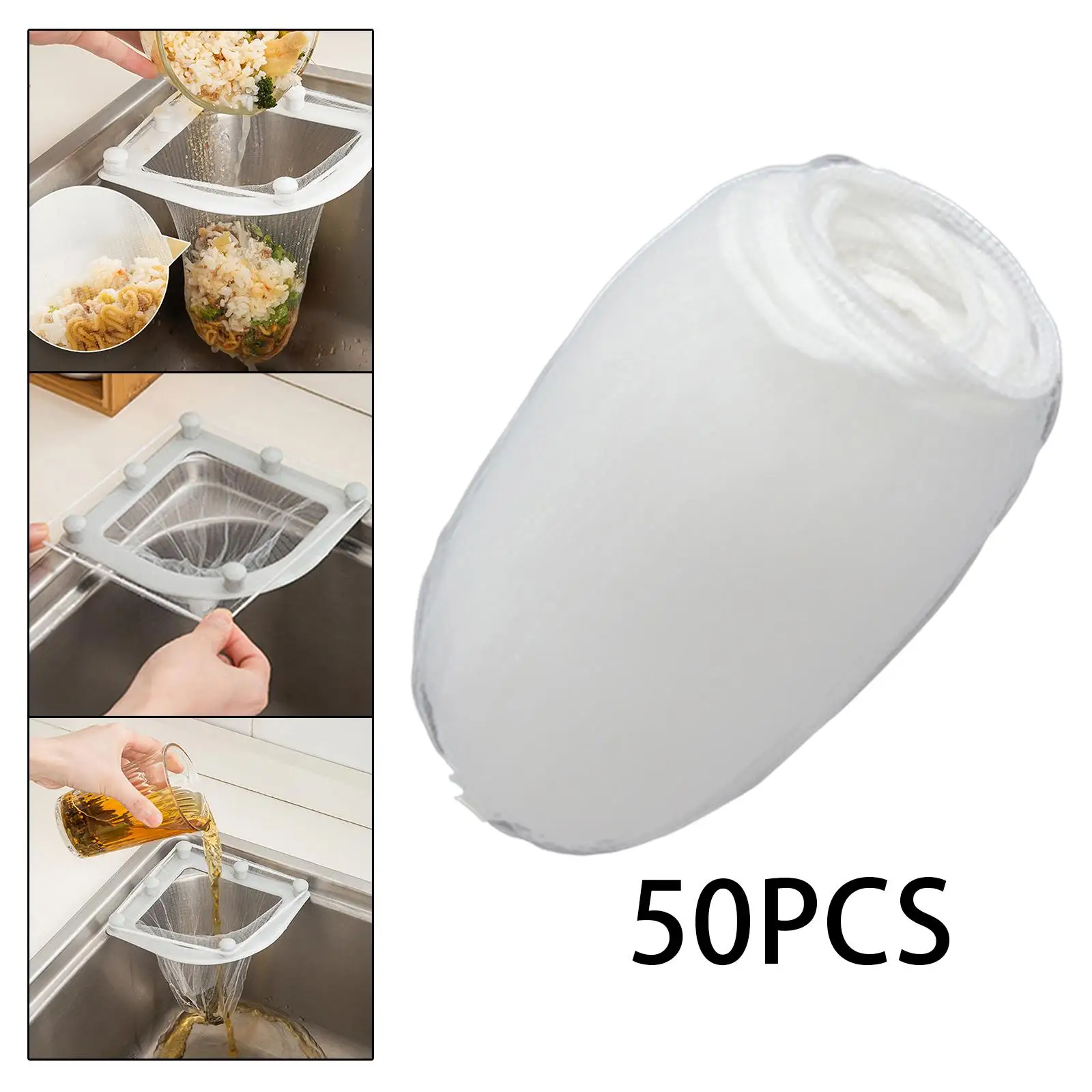 50 قطعة من شبكات الحوض المثلثة حقيبة شبكية لمرشح بقايا المطبخ