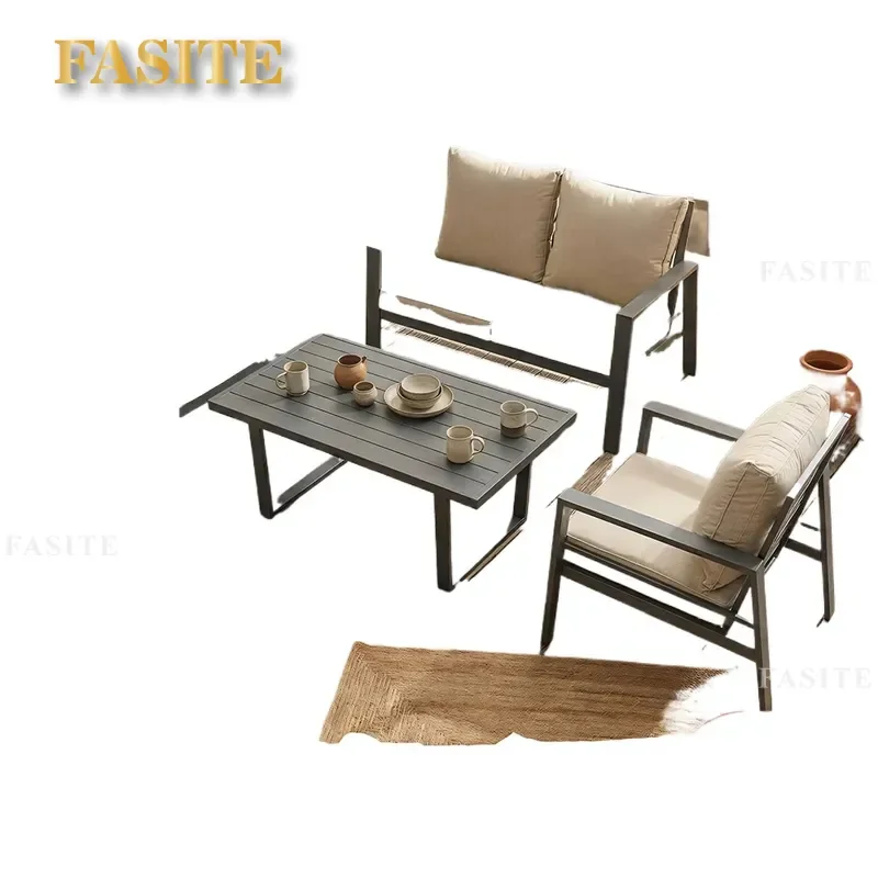 For Outdoor Aluminum Alloy Rust Proof Sofa and Coffee Table Set for Courtyard Balcony Homestay Home Commercial Leisure