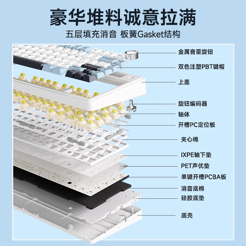 AULA-interruptor mecánico inalámbrico F75 para juegos, luz LED RGB Original OEM, 2,4G, personalizado, teclado con Bluetooth, junta, Hot-Swap 75%