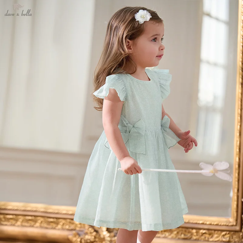 

Dave Bella Children's Dresses Autumn Spring Girls Clothes Gentle Princess Kids Sweet Mesh Skirt Blue Bow Party Outdoor DB2253121