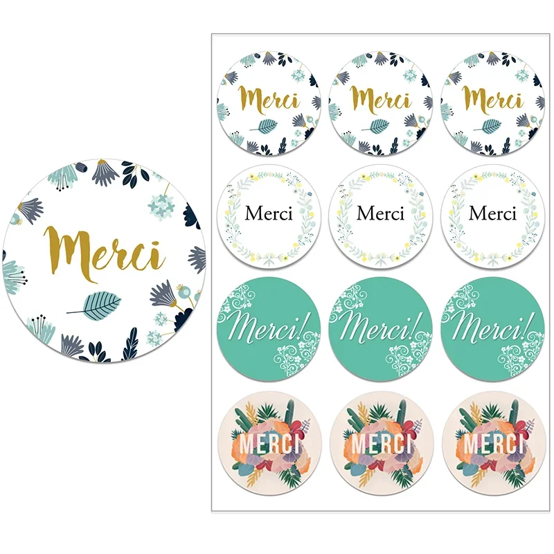 Merci Stickers for Parties Wedding Small Business Stickers Packaging Seal Labels Thank You Stickers Baking Gift Bag Decorative