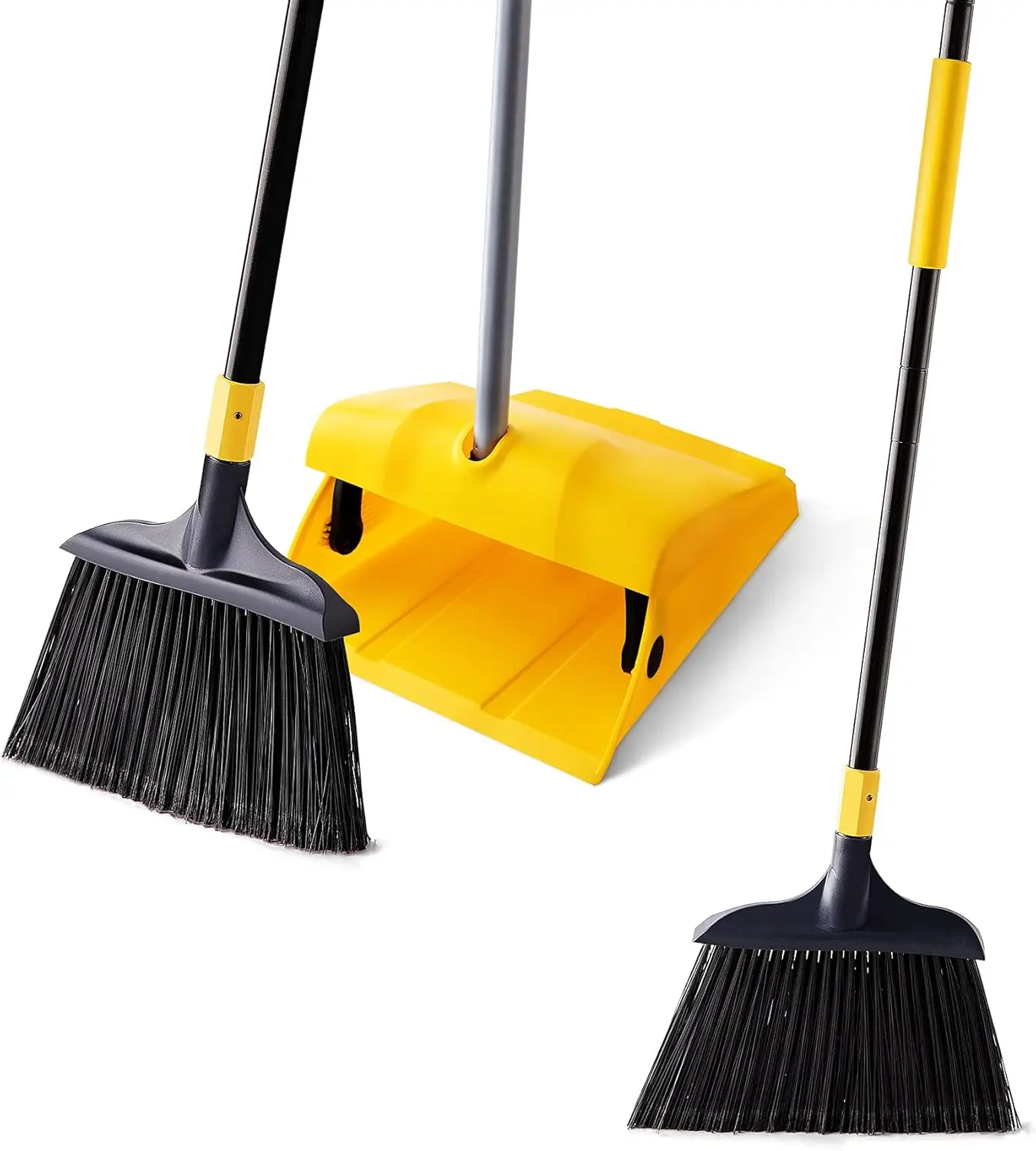 Yocada Heavy Duty Broom and Dustpan Set with Windproof Cover, 2 Brooms + Dustpan for Indoor/Outdoor, Garage, Lobby, Kitchen