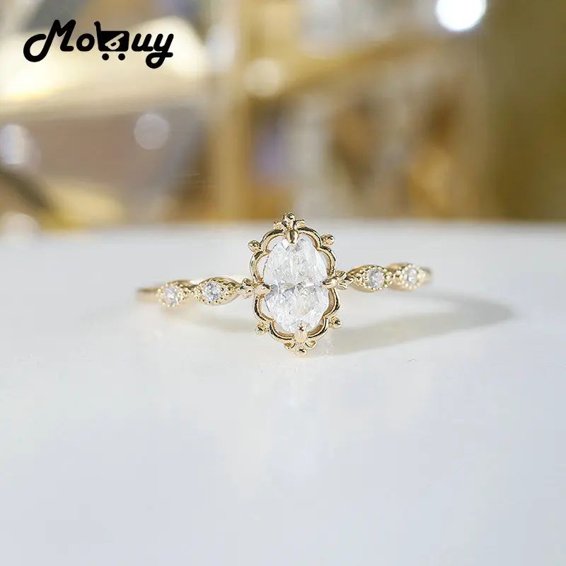 

MoBuy INS Shiny Moissanite Ring For Women Luxury Concise Style 925 Sterling Silver Cubic Zircon Gold Vermeil Fine Jewelry Gift